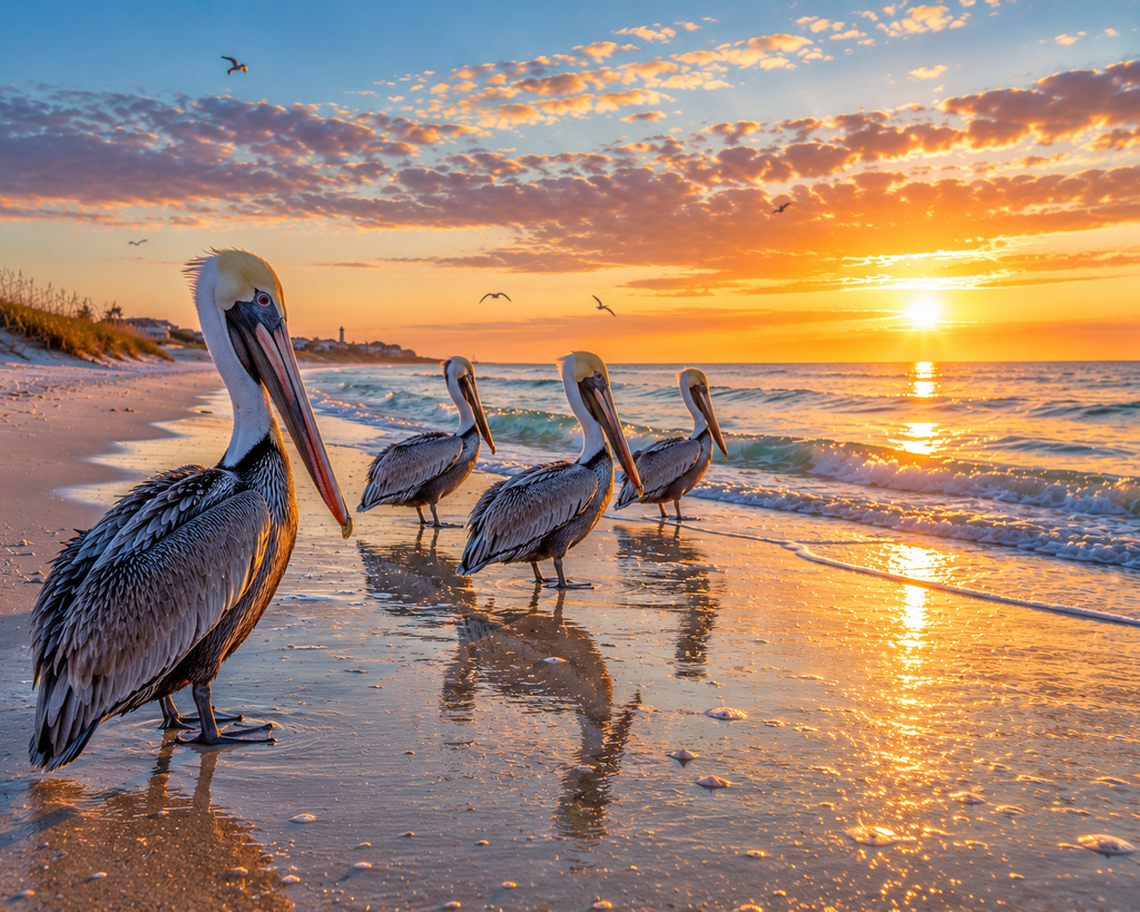 Coastal Calm #09 – "Pelicans at Daybreak"