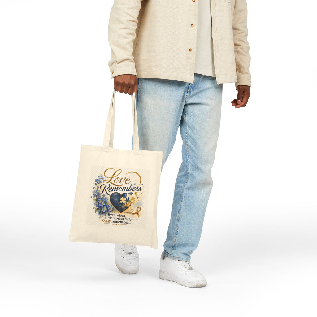 "Love Remembers" Alzheimer's Awareness Tote Bag – Inspirational Caregiver & Memory Support Tote