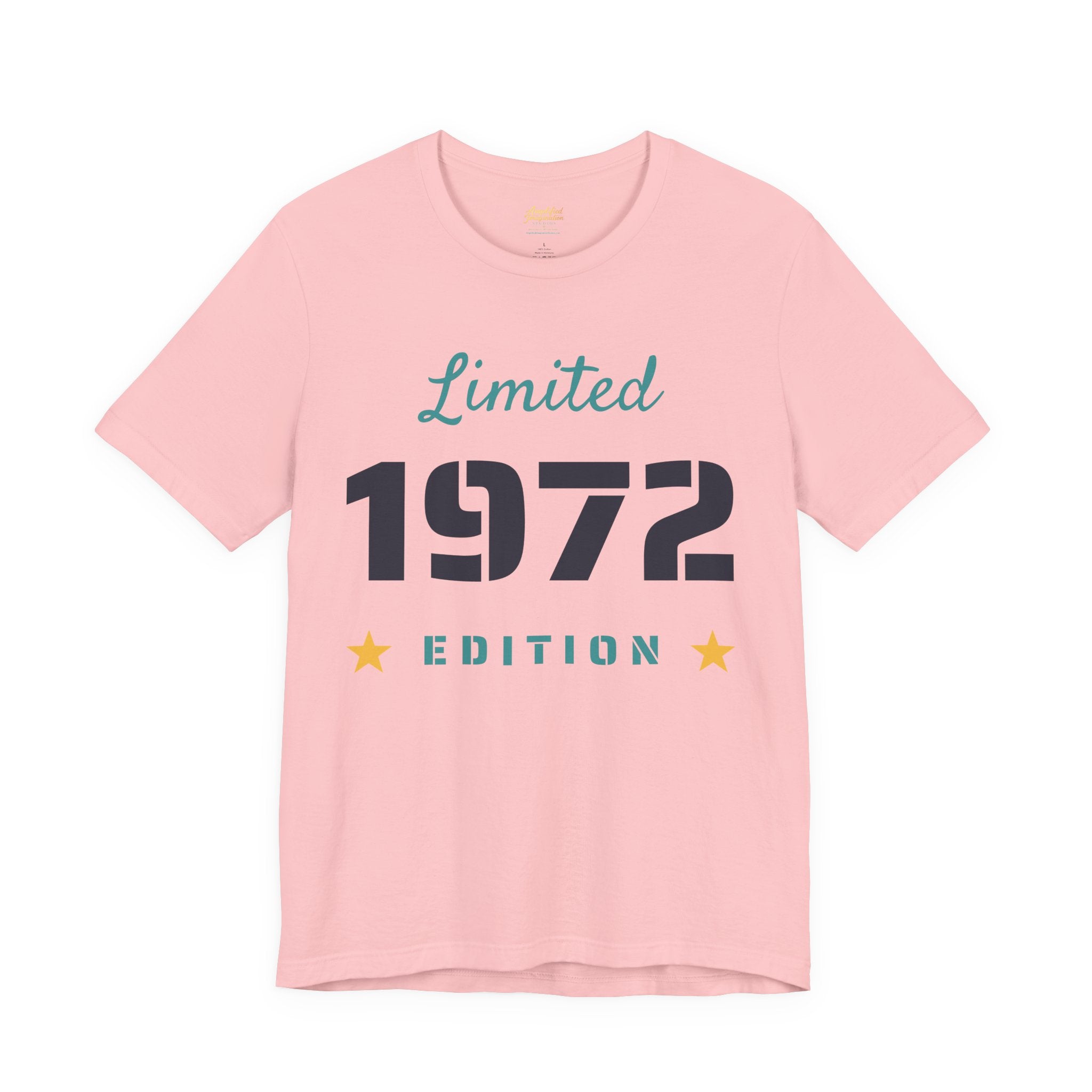Pink t-shirt with 'Limited 1972 Edition' text on a white background