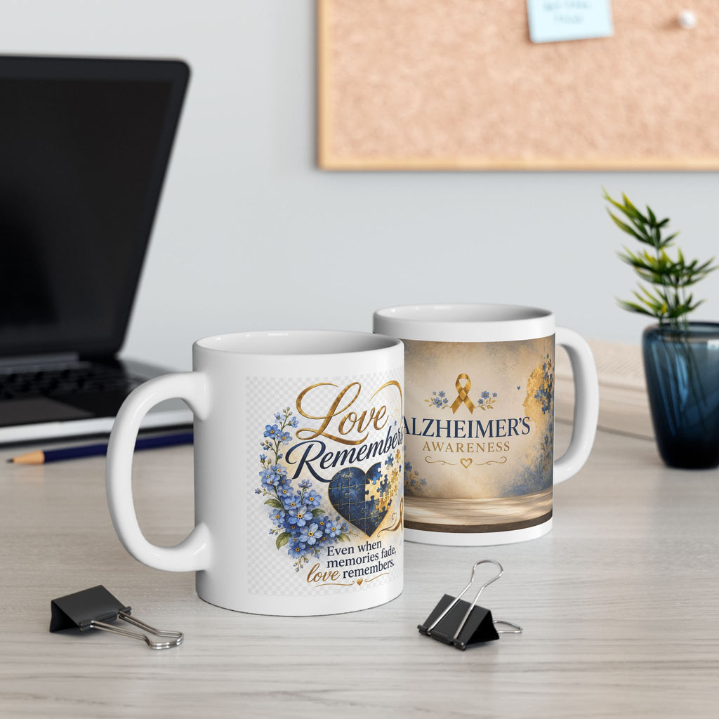 "Love Remembers" Alzheimer's Awareness Mug – Inspirational Memory & Caregiver Support Coffee Cup