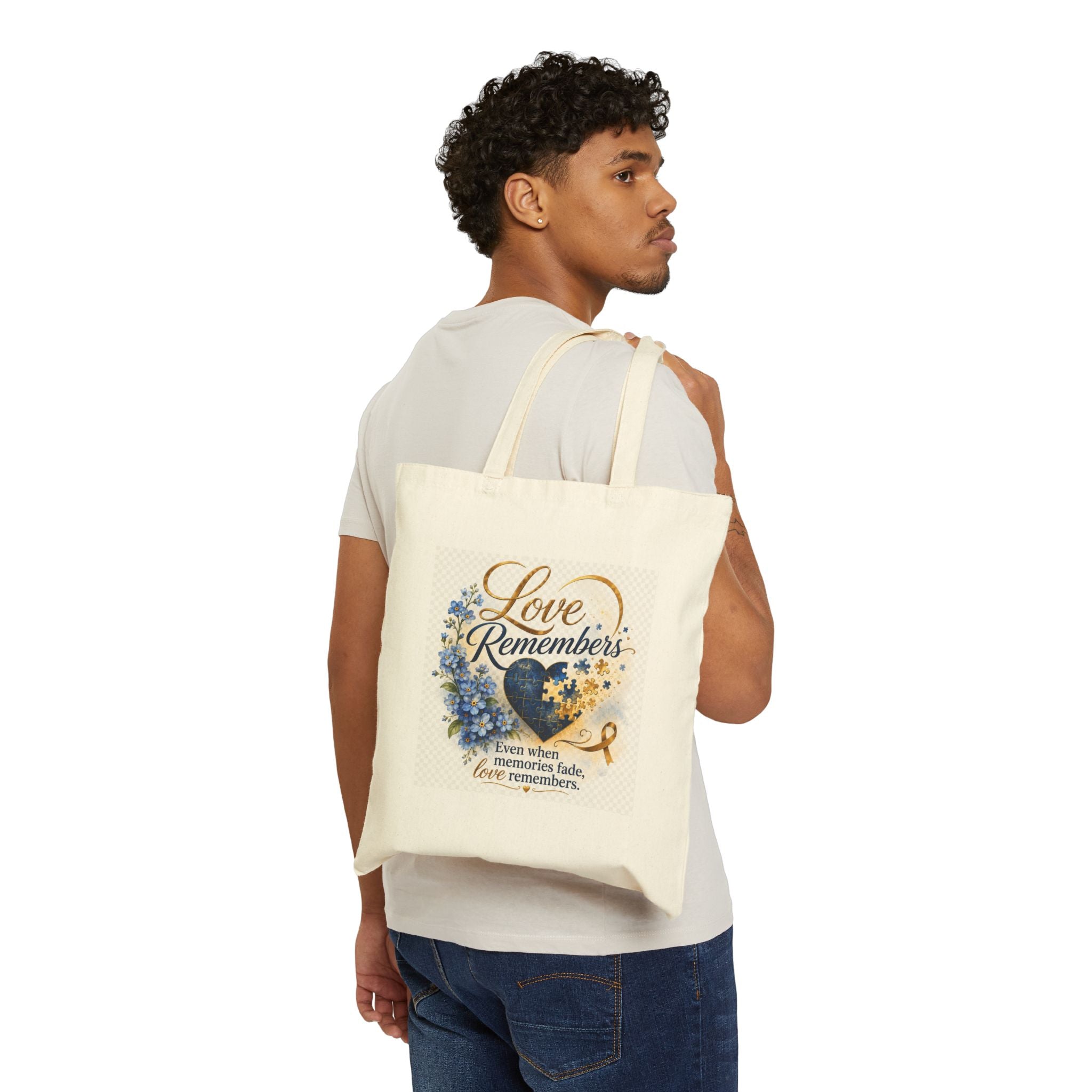 "Love Remembers" Alzheimer's Awareness Tote Bag – Inspirational Caregiver & Memory Support Tote