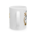 White mug with gold text and design on a white background We Love and Support Johnny and Janet for Life 