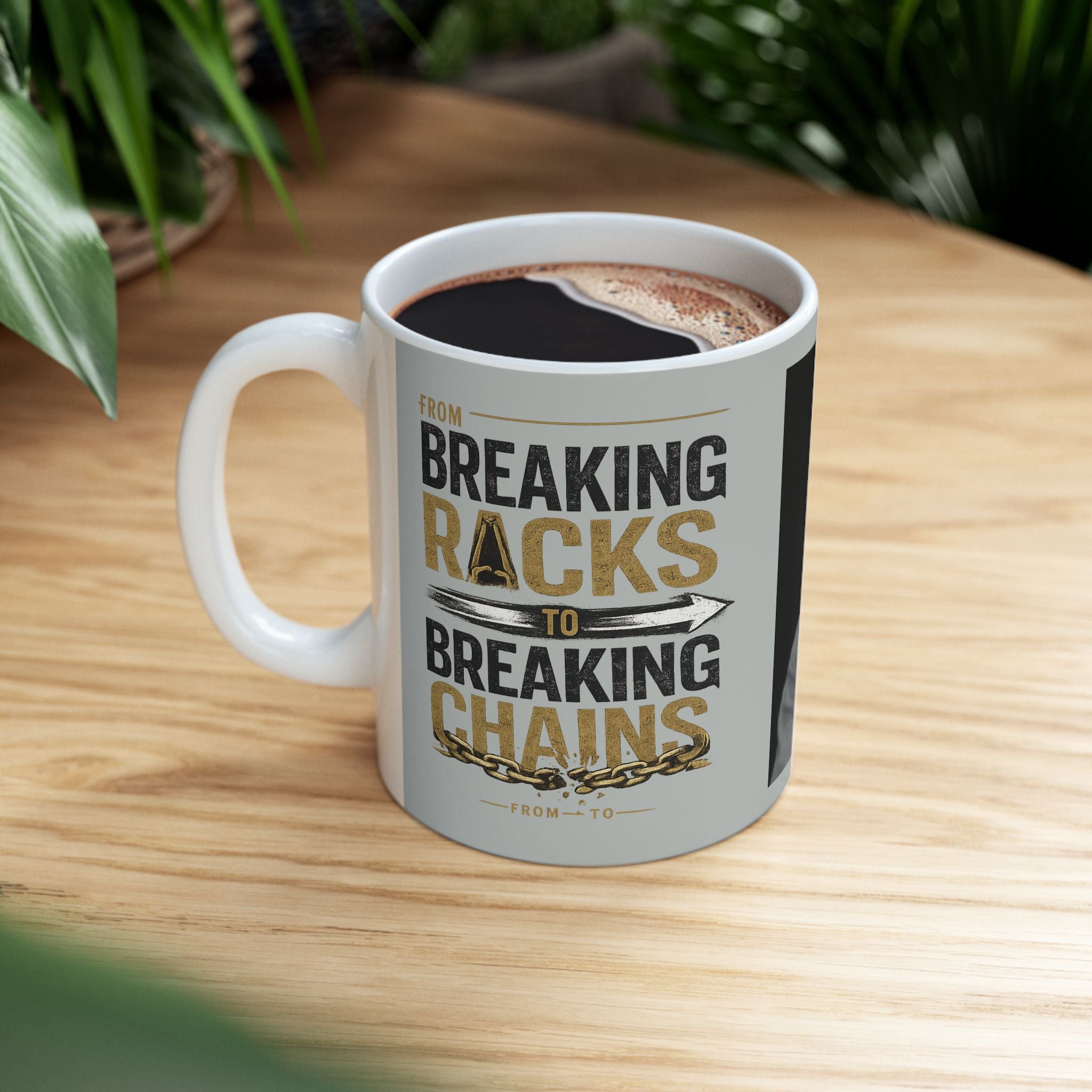 "From Breaking Racks to Breaking Chains" Coffee Mug
