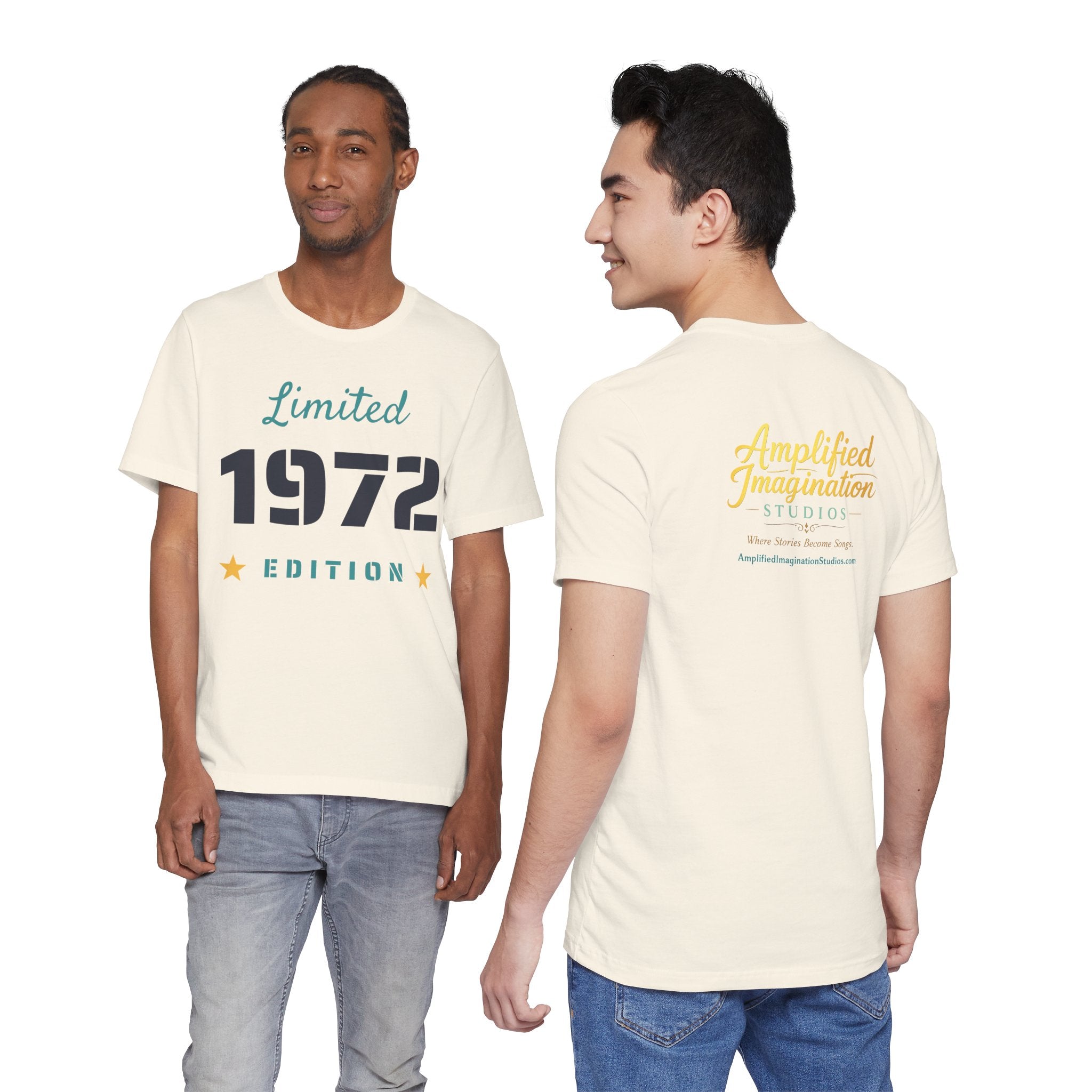 Two men wearing a white t-shirt with Porsche car design on a white background